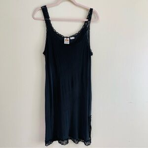 Vintage Mary Green Elegant Black Lace Trim Silk Slip Dress size large